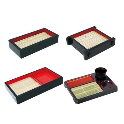 Cold Noodles Plate Plastic Food Plate with Bamboos Mat Food Snacks Dishes Serving Platters Easy To Clean Food Platter