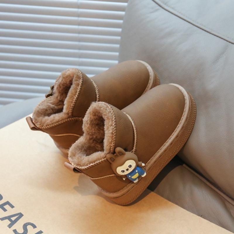 Girls' Warm Snow Boots Winter Thickened Short Boots with Fur Trim Non-slip Soft Sole Cotton Shoes