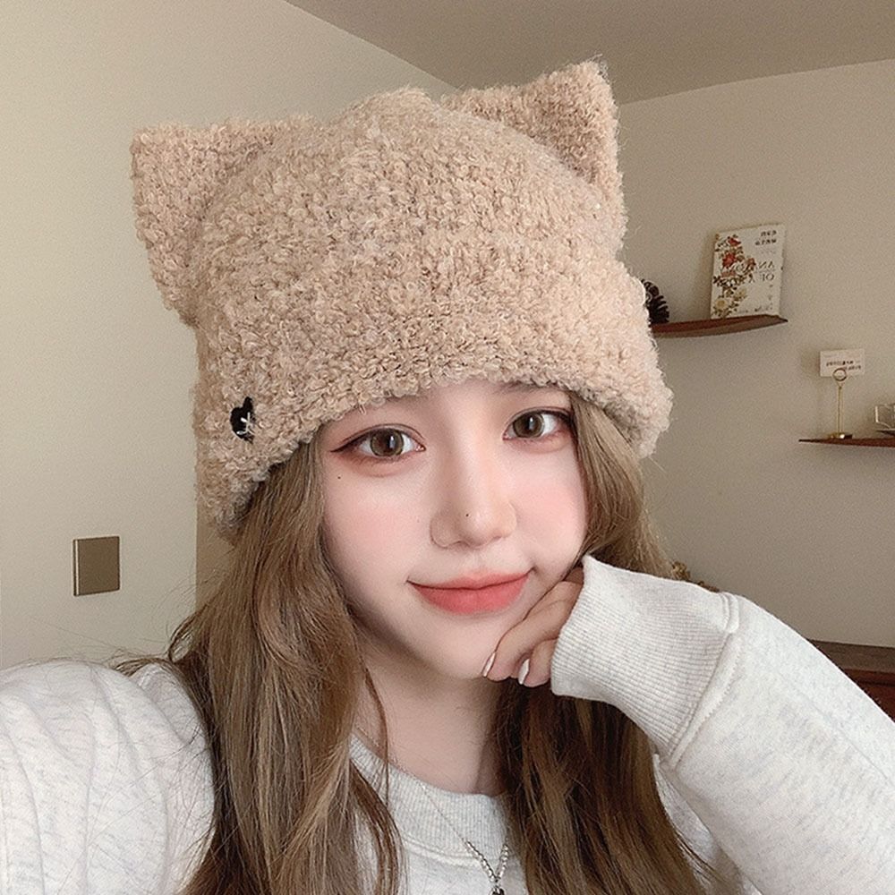 Warm Beanie Hat Fluffy Pullover Hats Winter Earmuffs Cap  for Women