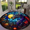 Vibrant Stained Glass Dragon Round Rug – Anti-Slip, Durable Polyester Carpet with Cosmic Design, Rich Blues, Purples, Reds & Ora