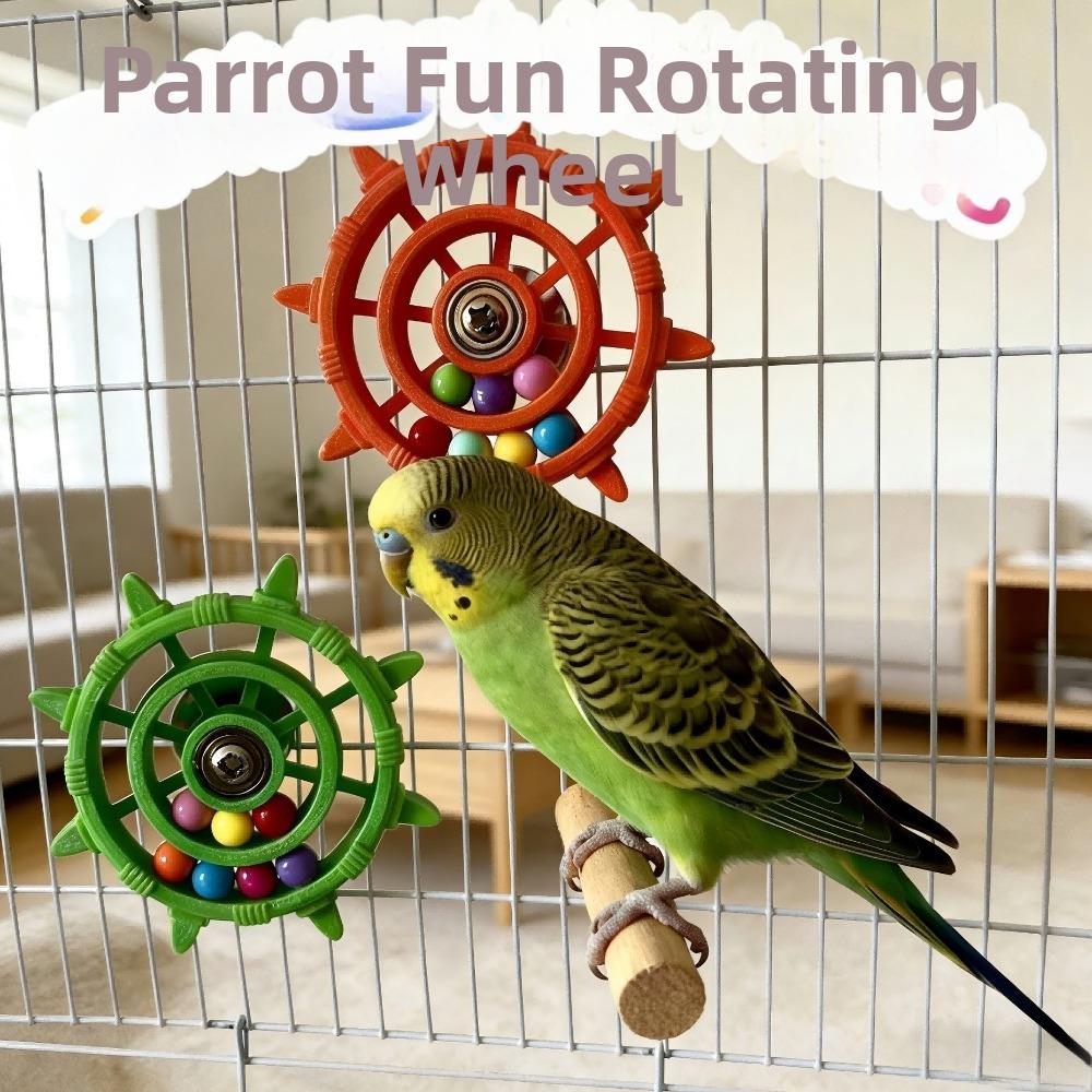 Colorful Beads Parrot Spinner Rattle Toy Rudder Shaped Bird Cage Toy Entertainment
