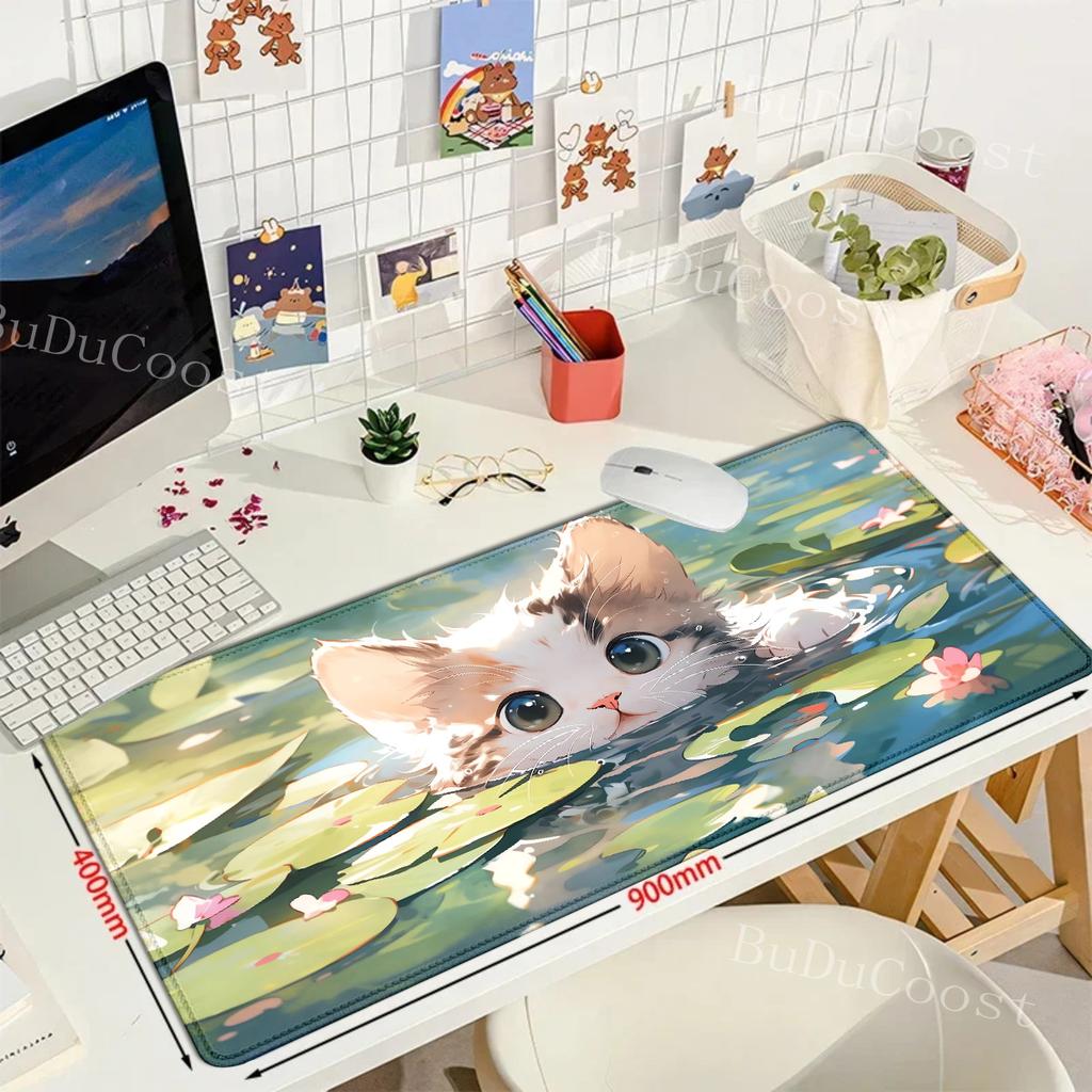 Cute Cat Large Gaming Keyboard Mouse Pad XL Green Plant Computer Gamer Tablet Mause Pad Long Mousepad XXL 900x400 Play Mice Mats