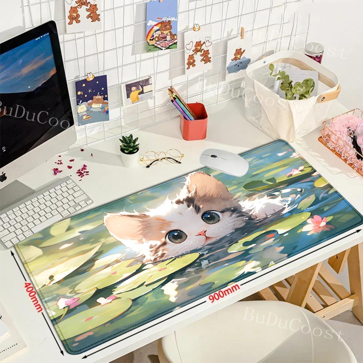 

Cute Cat Large Gaming Keyboard mouse pad XL Green Plant Computer Gamer Tablet Mause pad Long mousepad XXL 900x400 Play Mice Mats 300x600x2mm