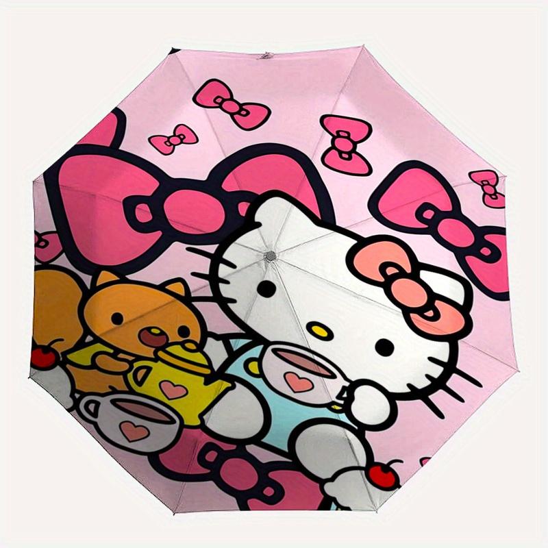 Hello Kitty,Tea Party Automatic Folding Umbrella-Simple 8-Rib Design, Bright Cartoon Pattern, Durable Iron Frame, Suitable For Travel, Outdo