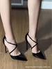 French New Cross Word with Bag Head Sandals Thin Heel Pointed Royal Sister Sexy Red Sole Black High Heels Temperament