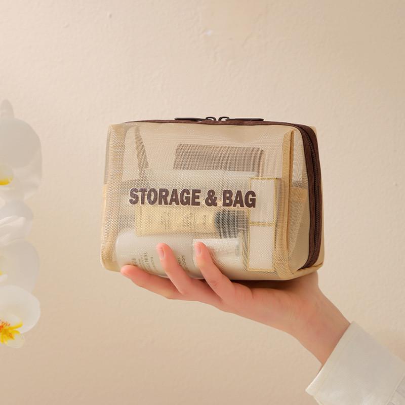 Mesh Pillow Style Makeup Bag With Large Capacity And Waterresistant Design For Travel And Bathroom Storage
