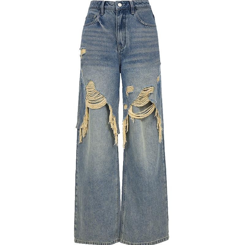 Джинсы ONLY женские 2025 летние рваные свободного прямого кроя M