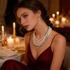Double Layer Geometric Designs Collar Necklace with Imitation Pearls for Women Trendy Neckchain Fashion Jewelry