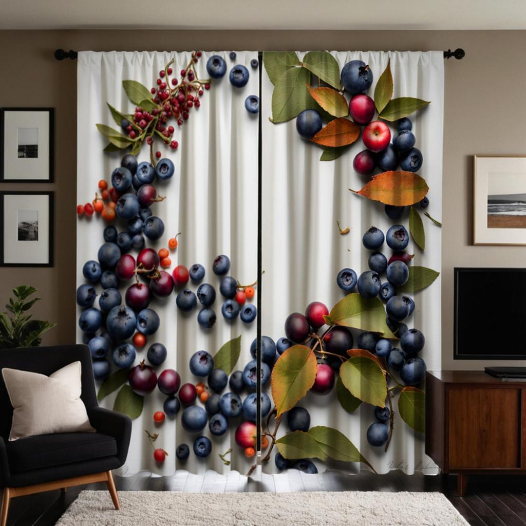 2 sztuki dekoracji gałązki z owocami i liśćmi w kolorze czerwonym borówki HD zasłona białe wiązanie zasłona z nadrukiem cyfrowym styl dekoracji domu Decora