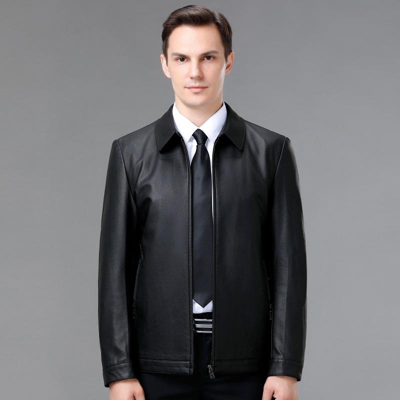 Genuine Leather Men's High-end Coat Sheepskin Middle-aged Business Casual Men's Stand-up Collar Velvet Jacket