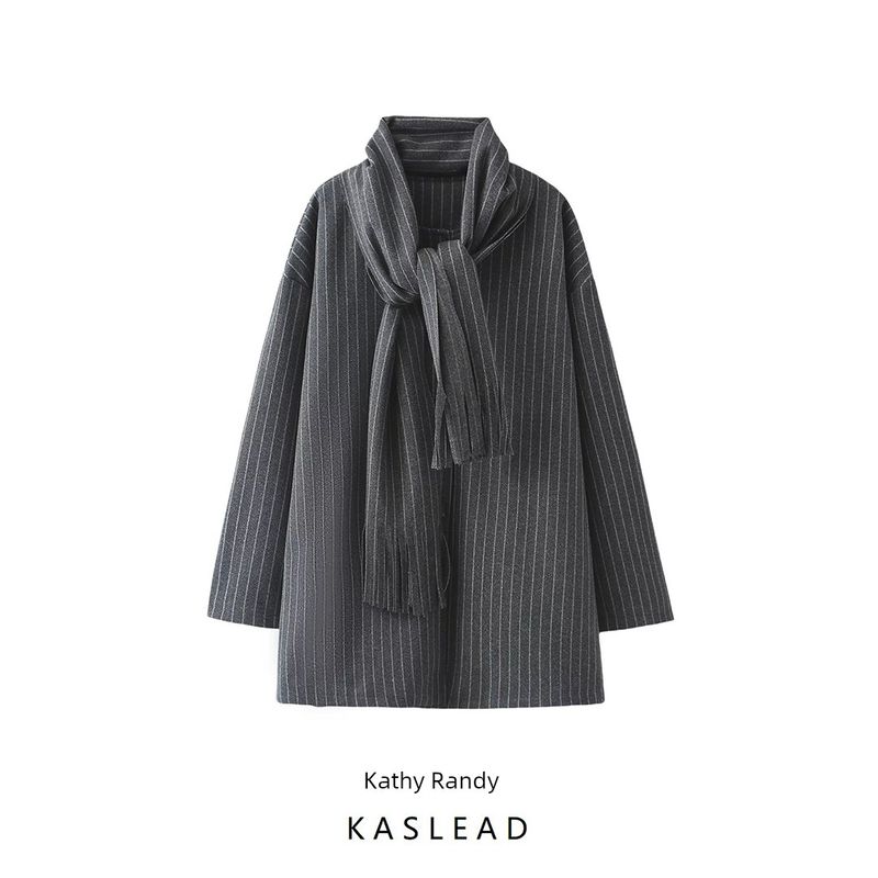 Kaslead New Arrival Women's Clothing Fashion Style Fashion All-Match Stripes Woolen Scarf Baggy Coat