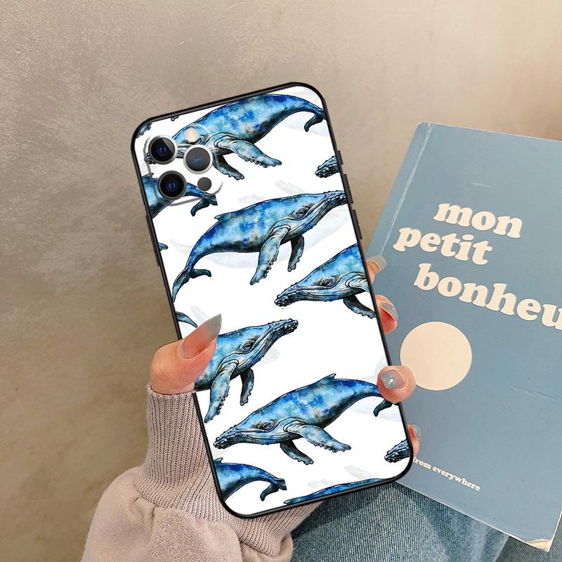 Blue Ocean Whales Pattern Case For iPhone 17 Air 16 15 14 13 11 12 Pro Max 13 Mini XR 15 16 Plus 16e Back Cover Shell