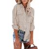 2024 Summer Women's Fashion Striped Long Sleeve Shirt Cotton Polyester Blend
