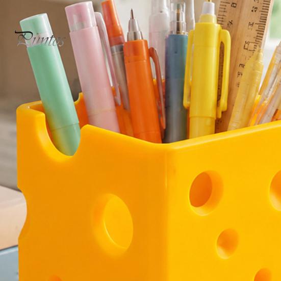 Student Desk Supplies Creative 3D Printed Cheese Pen Holder, Cute Desktop Organizer, Large Capacity Storage Box Multifunctional Ornament for