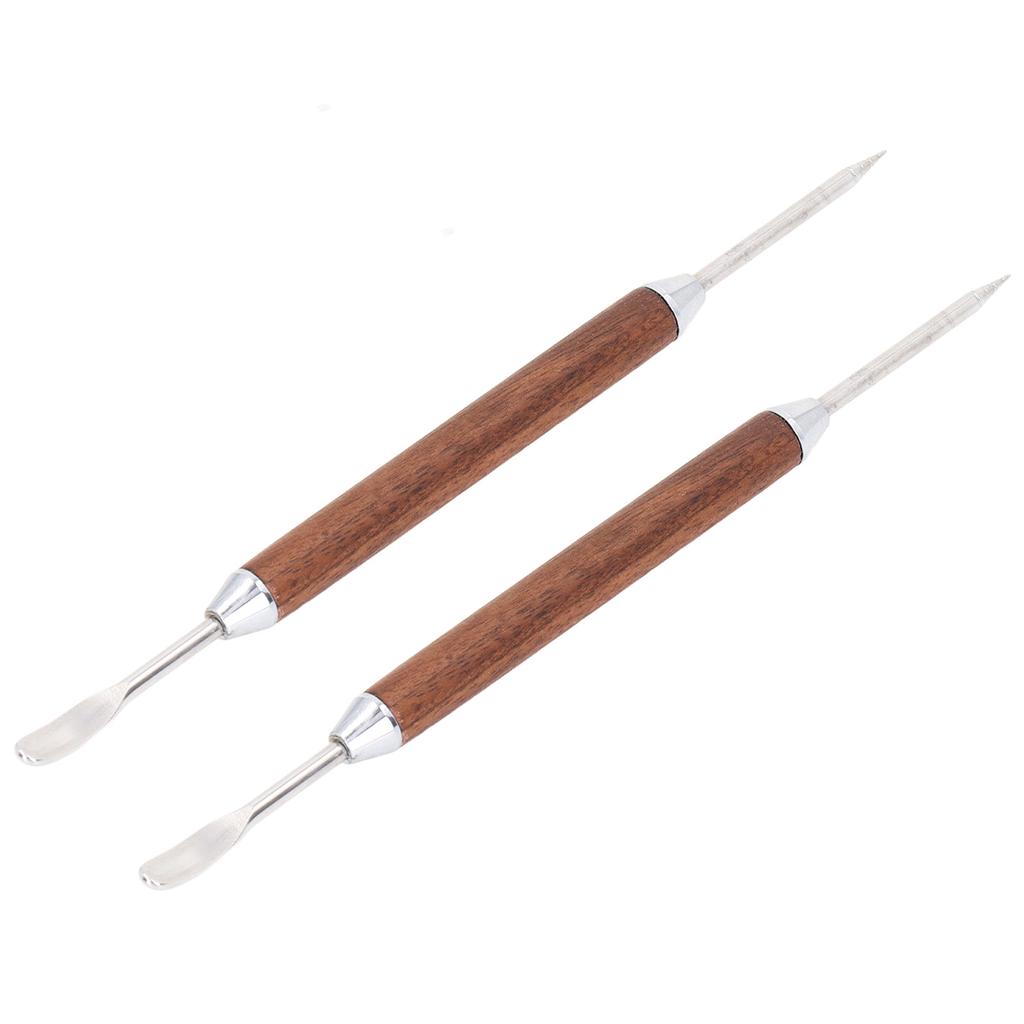 2PCS Coffee Art Pen Wooden Handle Stainless Steel Coffee Fancy Stitch Needle for DIY Decorating