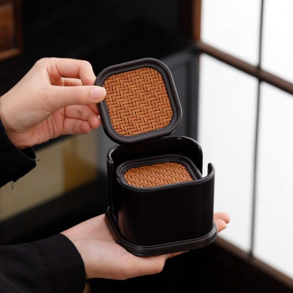 6pcs Chinese Style Heat Insulation Mat Anti-scalding Tea Cup Holder Rattan Tea Coaster Set Home Use
