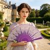 Lightweight Folding Fan Vintage Carved Plastic Ribs Hand Held Portable Chinese Style Summer Cooling Wedding Dance Party Performance Props Handheld