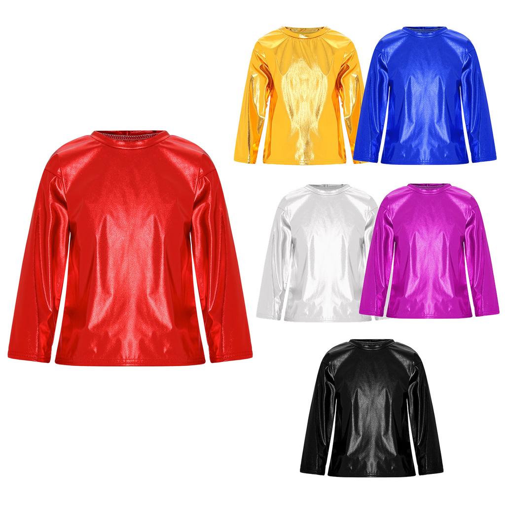 Παιδικά Κορίτσια Αγόρια Τops για Σκηνική Παράσταση Jazz Dance Μεταλλικό Γυαλιστερό Μακρυμάνικο Κυκλικό Λαιμό T-shirt