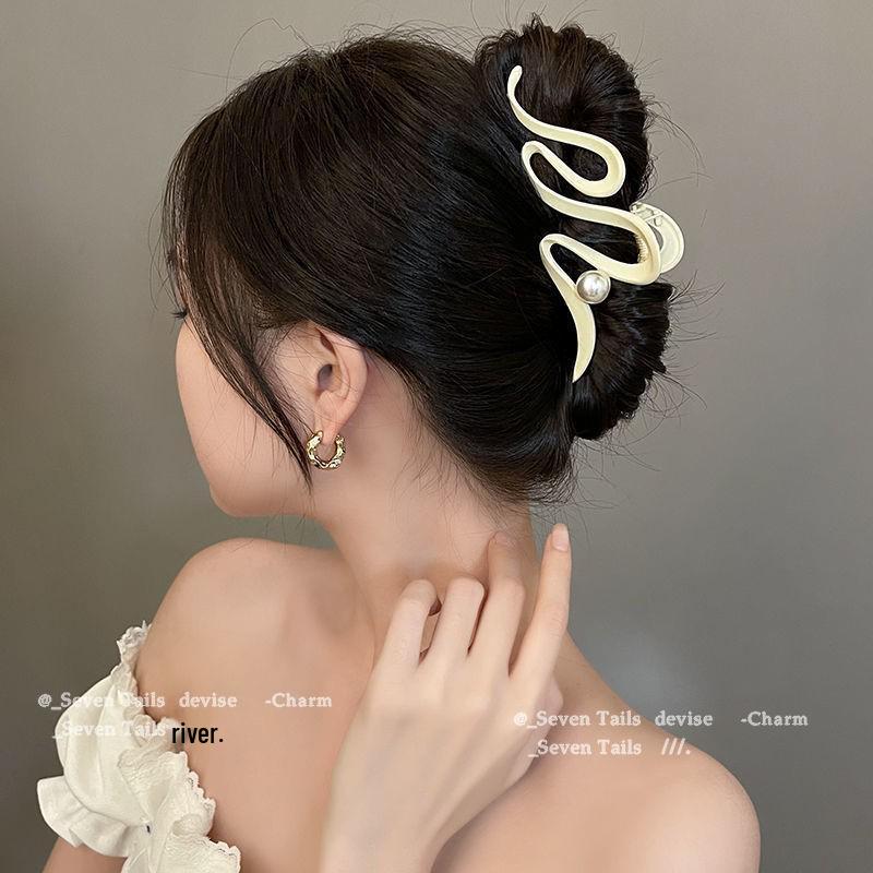 Silver Textured Metal Shark Hair Claw - Women's Stylish Updo Clip Accessory