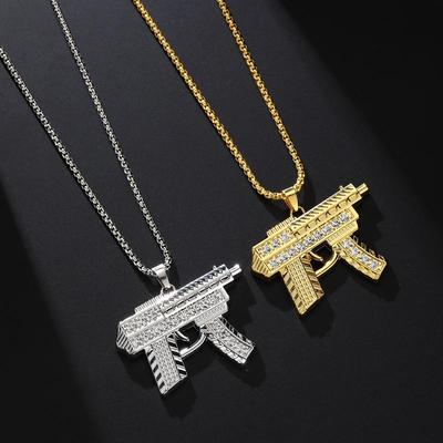 Hip-Hop Legierung Maschinenpistolen Anhänger Halskette: Vielseitiger Diamantschmuck für Männer & Frauen
