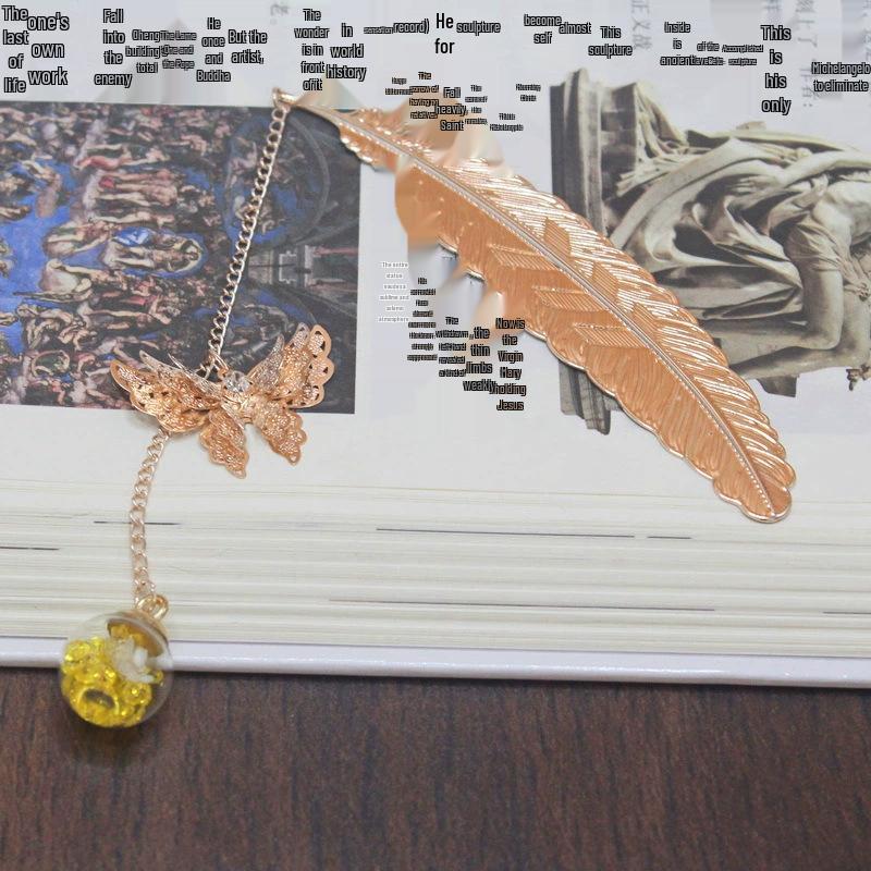 Chinese Cross-border Metal Feather Bookmark: Classical Leaf Vein Design, Creative Stationery, Ancient Style Cultural Gift