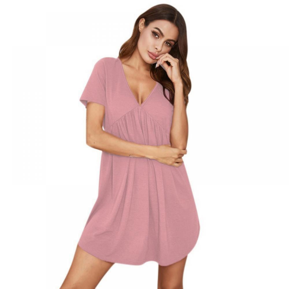 Summer Women's Dress Casual Home V-neck Short Sleeved Pajama Dress for Women