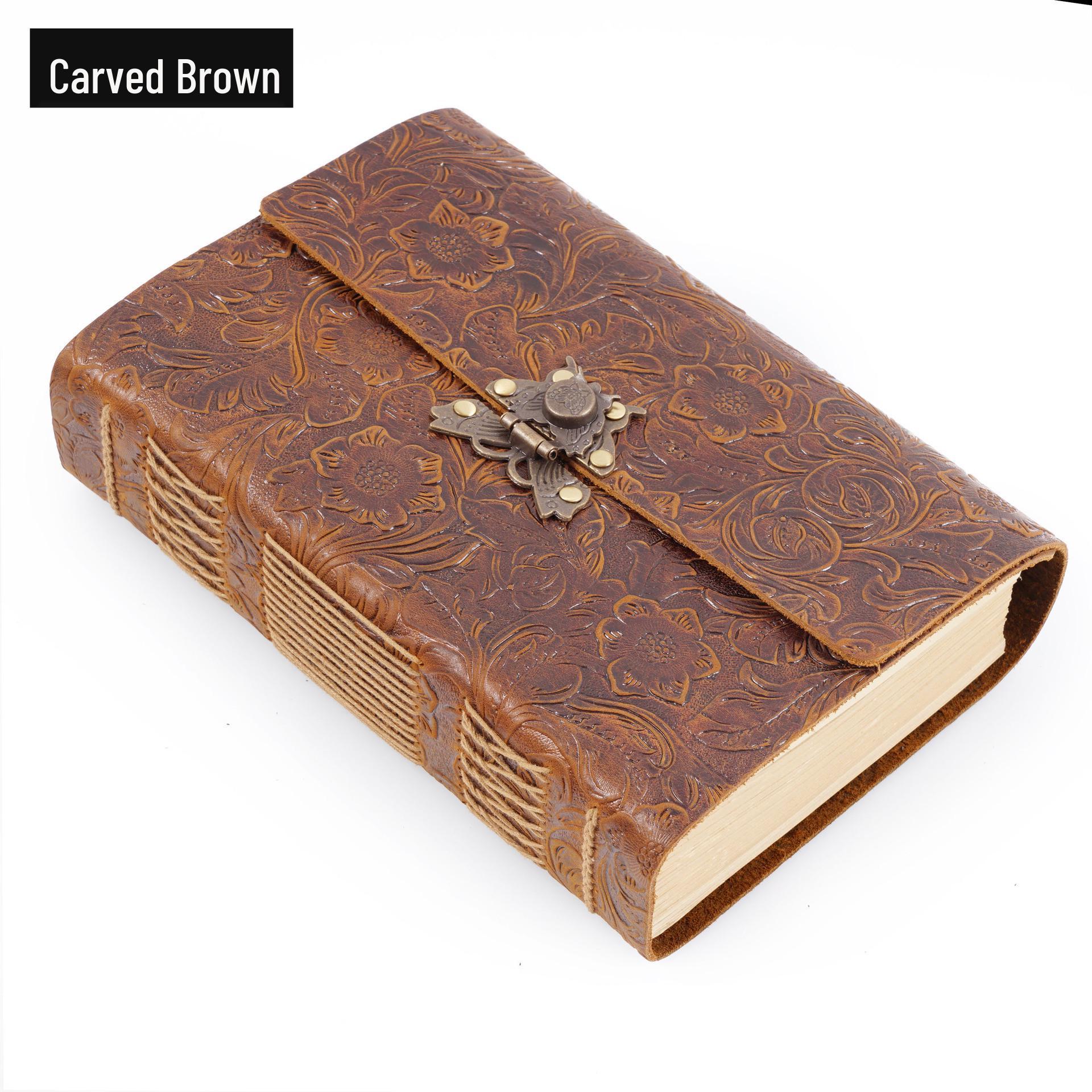 Handmade European Style Cowhide Sketchbook - Retro Traveler Diary Notebook (Thick Bound)