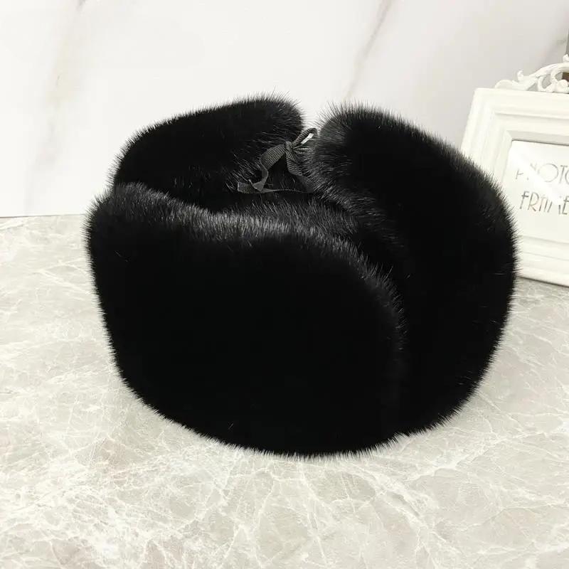 Ushanka Hat Man Luxury Winter Hat Full Pelt Real Mink Fur Bomber Cold Cap High Quality  Russian Military Style Trapper Hat