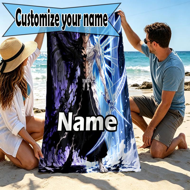 Custom Name Personalized BLEACH Print Beach Towel, for Trip Camping Beach Party Home Decor, Birthday Gift for Family & Friends