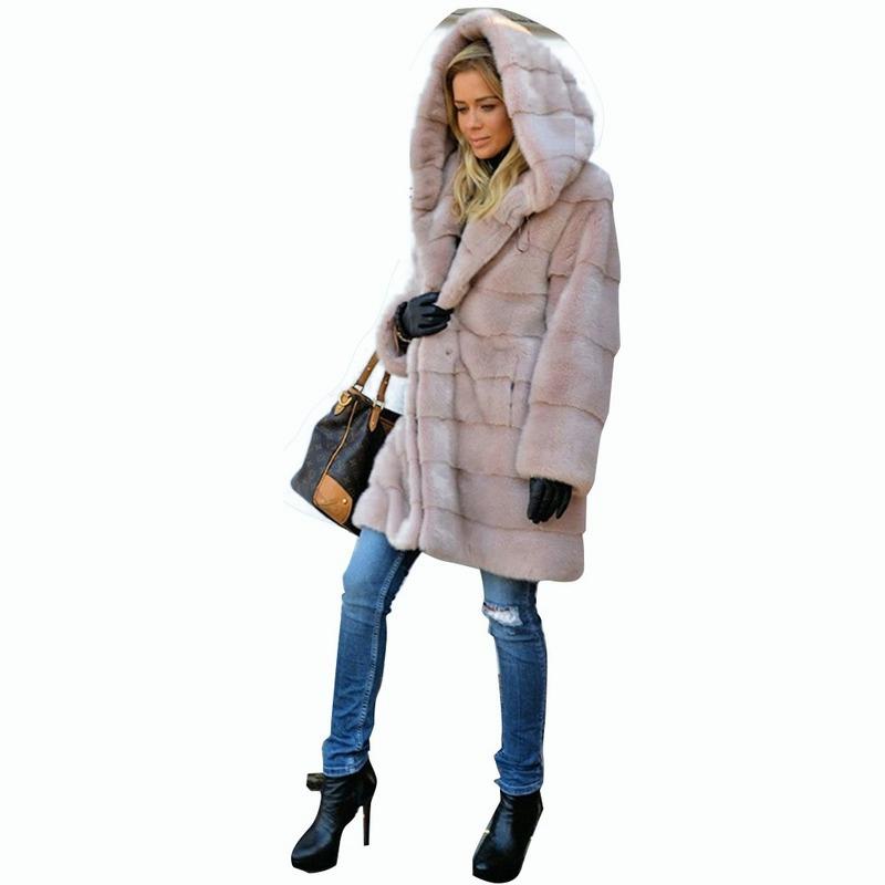 Winter Women's Casual Long Sleeve Solid Cardigans Fuzzy Fleece Outwear Faux Fur Hooded Pockets