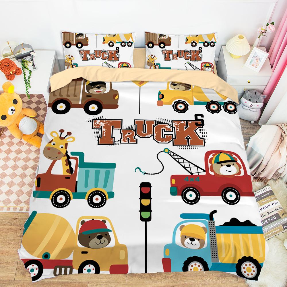 Construction Vehicles Boys Excavator Duvet Cover Truck Excavator Bedding Set For Teens Child Old Retro Car Theme Room Decor