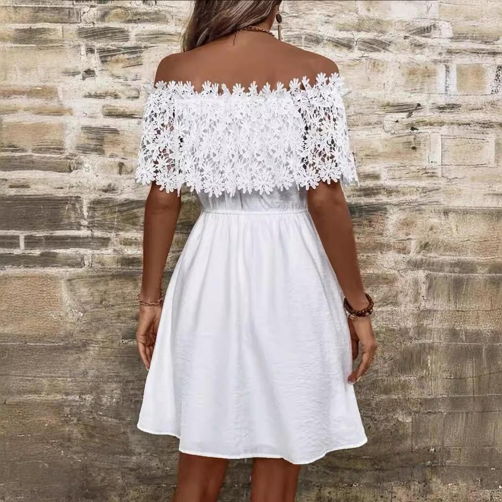 Women's Summer One-Shoulder Off-the-Shoulder Lace Patchwork Dress