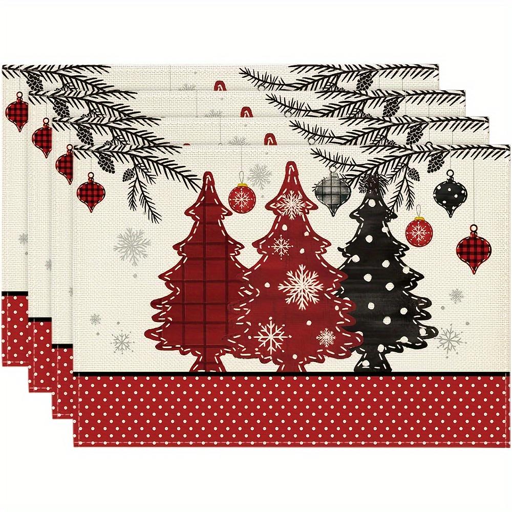 4-Piece Winter Solstice Christmas Pine Snow Placemat Set Winter Solstice Gathering Christmas Party Home Decor 4PCS