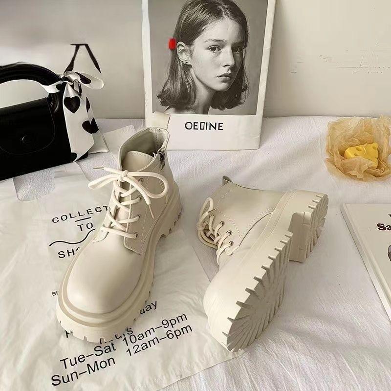 Popular thick-soled British style Martin boots women's velvet autumn and winter 2025 new thick-heeled fried street small cotton short boots