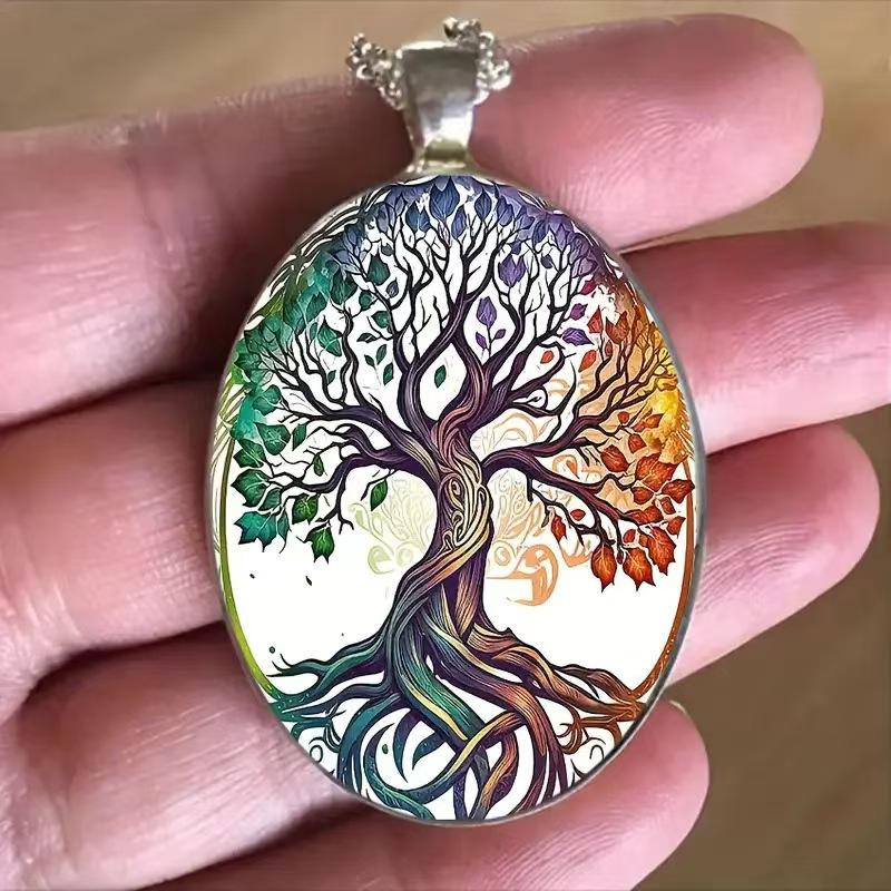 Bohemian Tree Glass Pendant Necklace