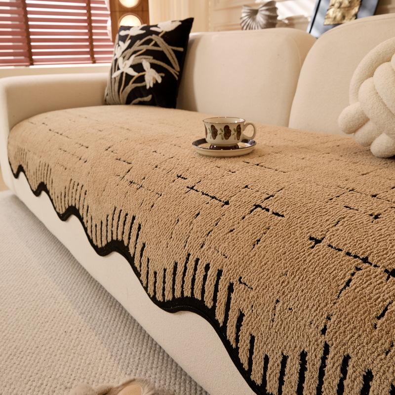 Premium Leather Sofa Cushion Autumn And Winter  New Plush One-Piece Straight Non-Slip Seat Cushion Sofa Cover