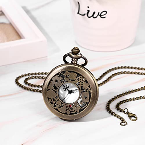 Cute Alice in Wonderland skeleton pocket watch, antique Roman analog, waterproof with lid, pendant watch, women's necklace, retro fashion accessory, p