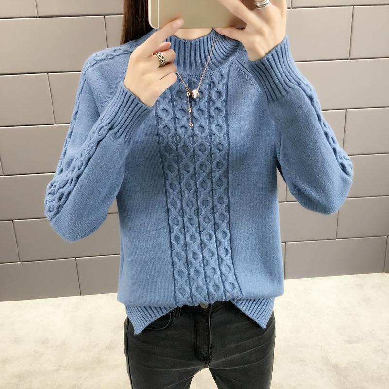 Pletený svetr pro ženy s polovičním vysokým límcem, volný svetr, svetr se středním límcem, pulovr, podzimní a zimní móda, podzimní a zimní top