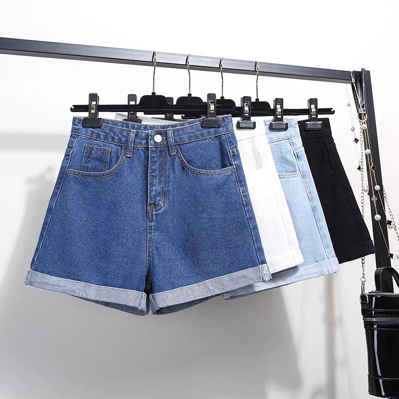 Summer 2026 Women's High-Waisted Denim Shorts - Loose, Slimming, Trendy Korean Style with Wide-Leg Rolled Hem.