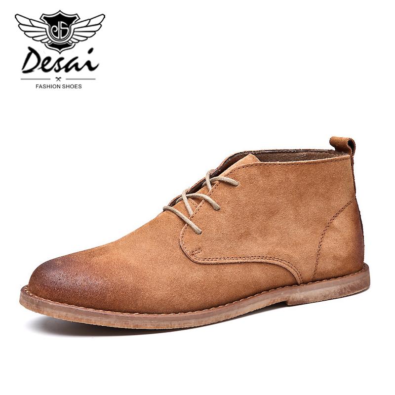 Mode Neue Echtleder Stiefel Herren Rindsleder Hohe Schuhe Britisch Retro Kurze Stiefel Männlich Werkzeug Wüstenstiefel Klassiker Rutschfeste Schuhe