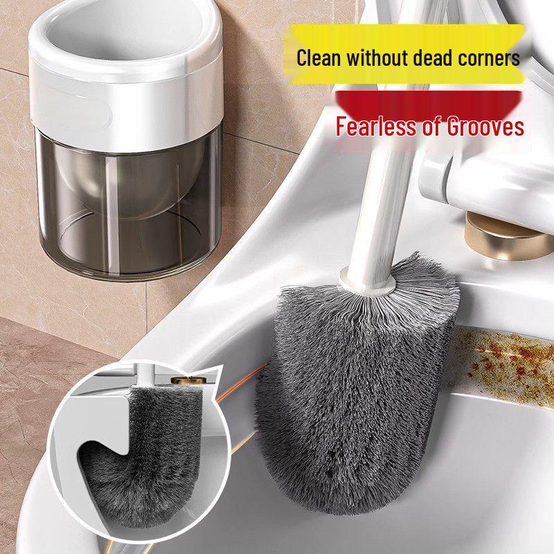 Wall-Mounted Long Handle Toilet Brush with Base - No Dead Corners, Ideal for Household Bathrooms, Squat Toilets, and Hanging Storage.