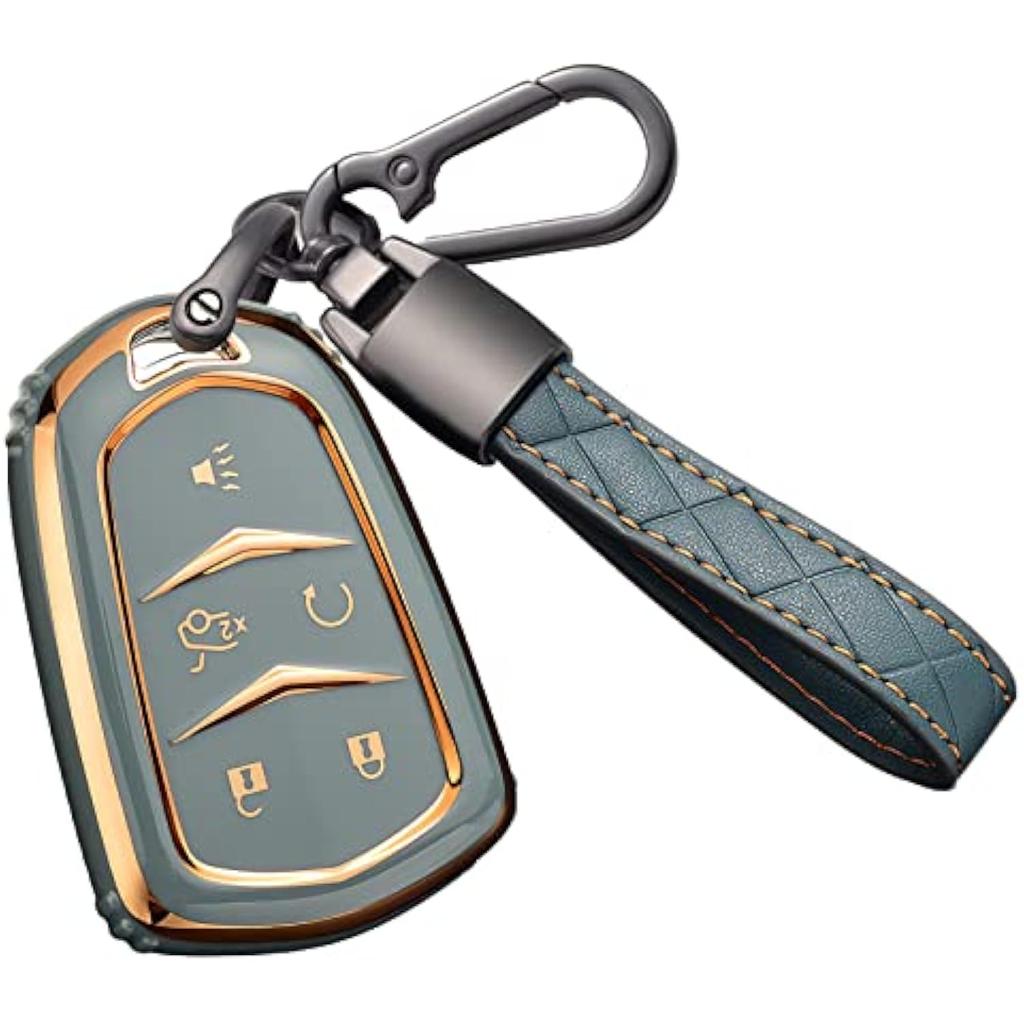 Für Cadillac Escalade Schlüsselanhänger-Abdeckung, für Cadillac ATS CTS CT6 STS SRX XT5 Schlüsselanhänger-Hülle, Premium-Soft-TPU, vollständiger Schutz, Smart-Schlüsselhalter