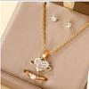 European-American Fashion Inlaid Diamond Heart Jewelry Set: Necklace, Zircon Earrings, and Ring.