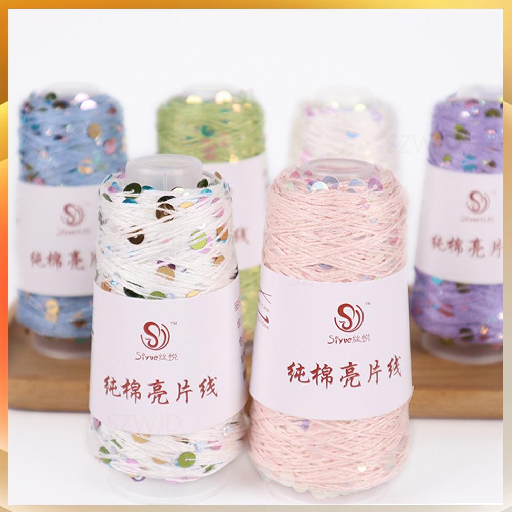 50g Approximately 160m Pure Cotton Sequin Yarn,Small Beads 3+6,Hand Knitting,Cone Yarn for Handmade Clothes,Shawls,Hats