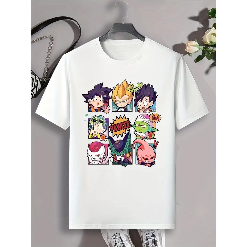 Cartoon Anime Characters Print, Men's Graphic Design Crew Neck T-shirt, Casual Comfy Tees Tshirts For Summer