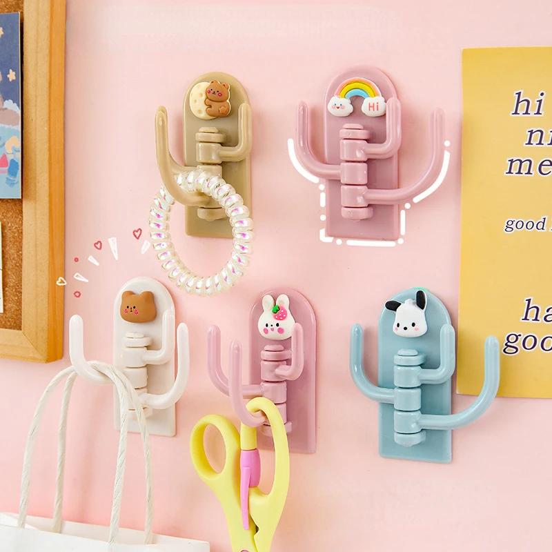 Rotatable Multi-purpose Cartoon Three-hook Hook Cute Student Dormitory Punch-free Traless Sticky Hook Wall Door Key Hook Tools