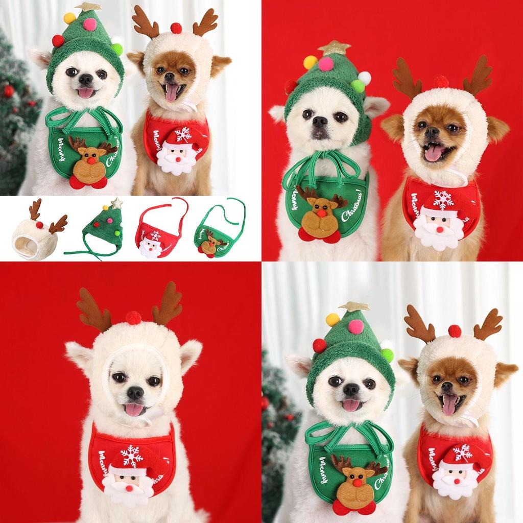 Adorável Conjunto de Chapéu de Natal e Toalha de Saliva para Cães e Gatos Para Celebrações Festivas de Animais de Estimação