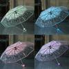 1PCS Portable cute flower household rain gear cherry blossom transparent umbrella wind and rain protection 3 fold PVC umbrella