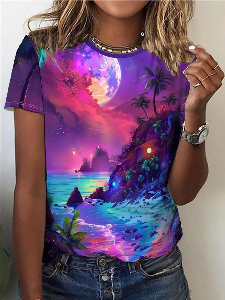 Léto Krásná Krajina Trička s 3D tiskem Ženy Streetwear Neformální Móda Y2k Tričko s krátkým rukávem Tričko s výstřihem do O Trička Topy Oblečení