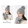 3Pcs/Set Winter Knitted Scarf Gloves Set Pom Pom Ball Fleece Lining Brimless Hat Touchscreen Gloves Neck Warmer Set
